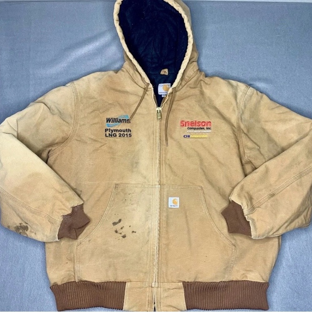Carhartt Canvas J140 Duck Active Quilted Flannel Lined Jacket Distressed Mens XL